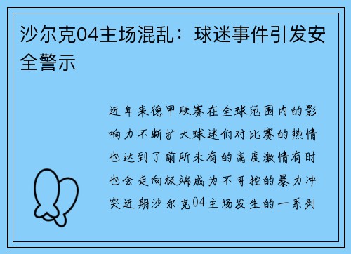 沙尔克04主场混乱：球迷事件引发安全警示